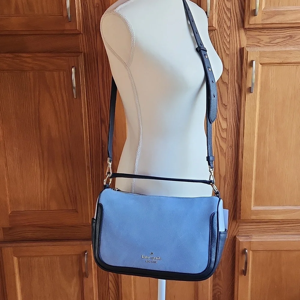 Kate Spade Blazer Blue Crossbody Bag Suede & Leather NWT